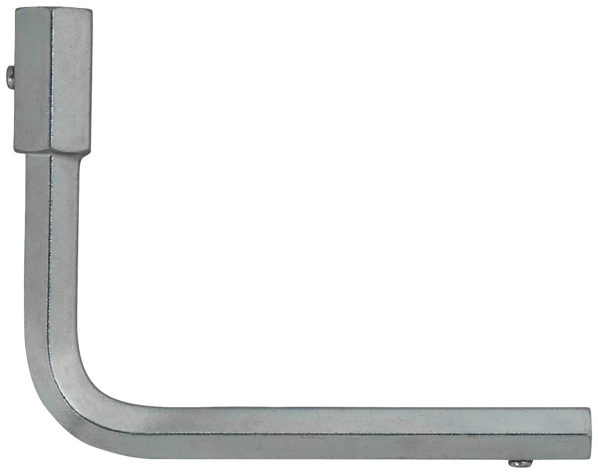 Metallschlüssel mit L-Form, perspektivisch von der Seite gezeigt.