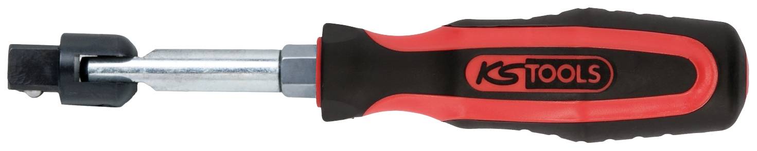 Schraubendreher mit ausziehbarem Schaft und ergonomischem Griff, schwarz mit roten Akzenten, Logo 'KsTools' auf dem Griff.