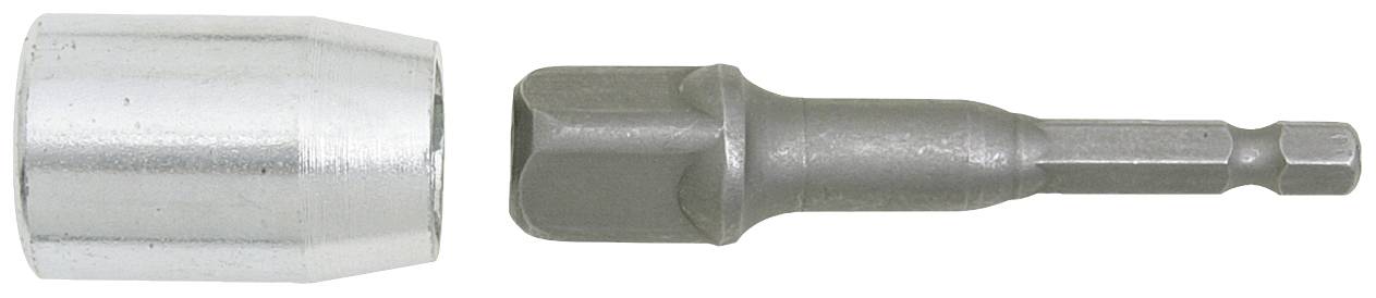 Zwei Steckschlüsseleinsätze: links ein sechseckiger Aufsatz, rechts ein magnetischer Bithalter mit einer Aufnahme für Schrauberbits.