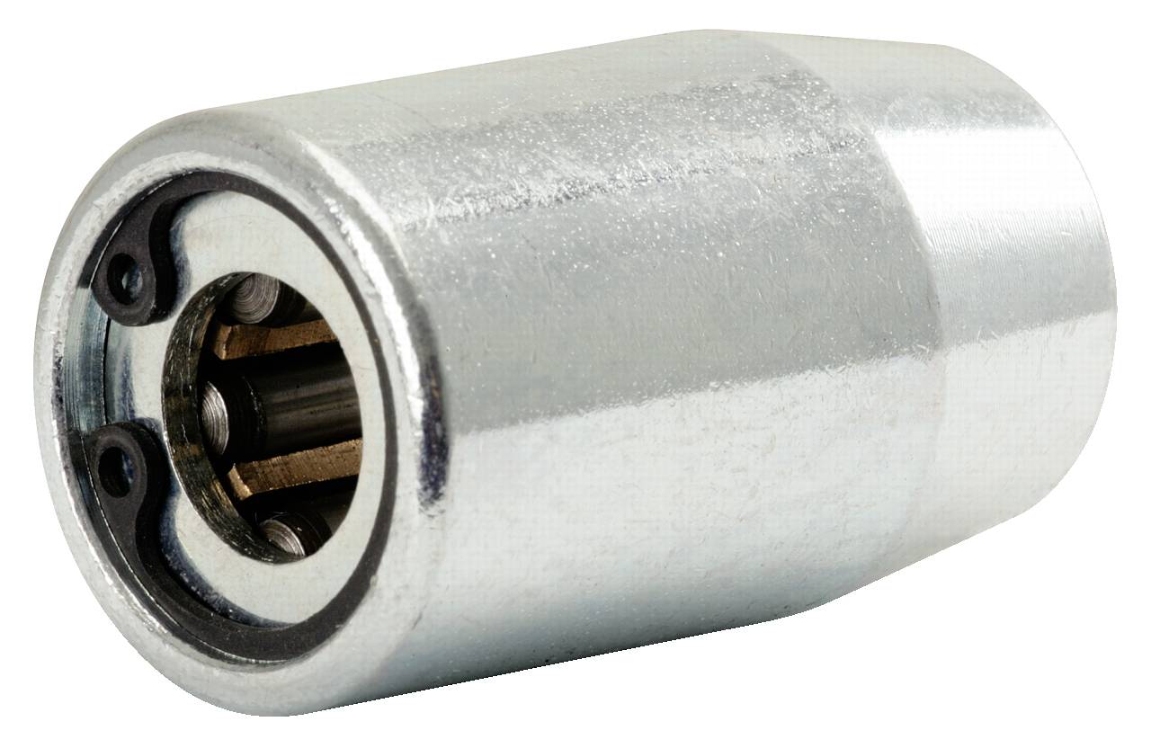 Konisches Metallteil mit offenem Ende, durch das Stifte sichtbar sind. Möglicherweise mechanisches oder Autoteil.