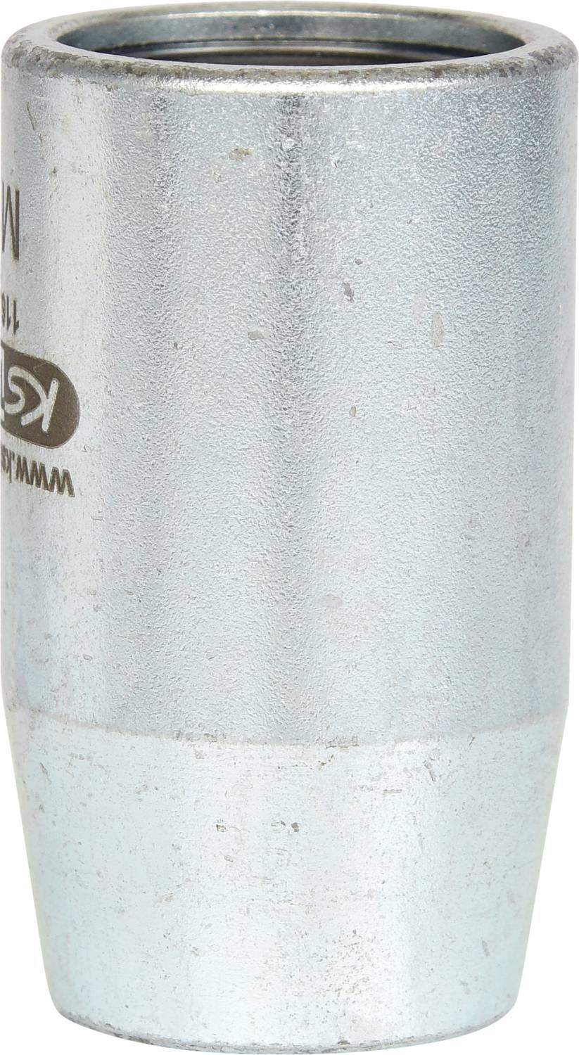 Metallische Hülse, zylindrisch, mit matt-silberner Oberfläche. Wahrscheinlich ein Teil eines Werkzeugs oder einer Maschine.