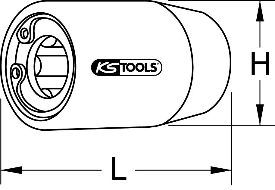'KS Tools' Stecknuss-Abbildung mit Maßen L und H zur Größenbestimmung.