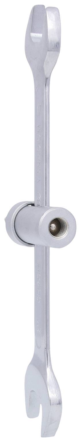 Doppelmaulschlüssel 10x11 mm mit rohrförmiger Verbindung in der Mitte. Geeignet für spezifische Montage- oder Reparaturarbeiten.