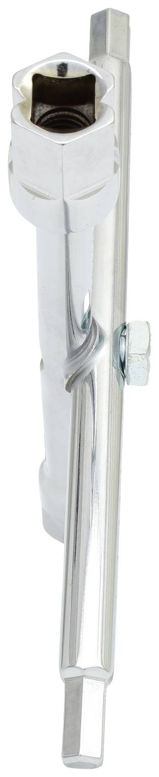 Metallschlüssel mit Gelenkmechanismus, der für verschiedene Schraubentypen verwendet wird. Ideal für schwer erreichbare Stellen.