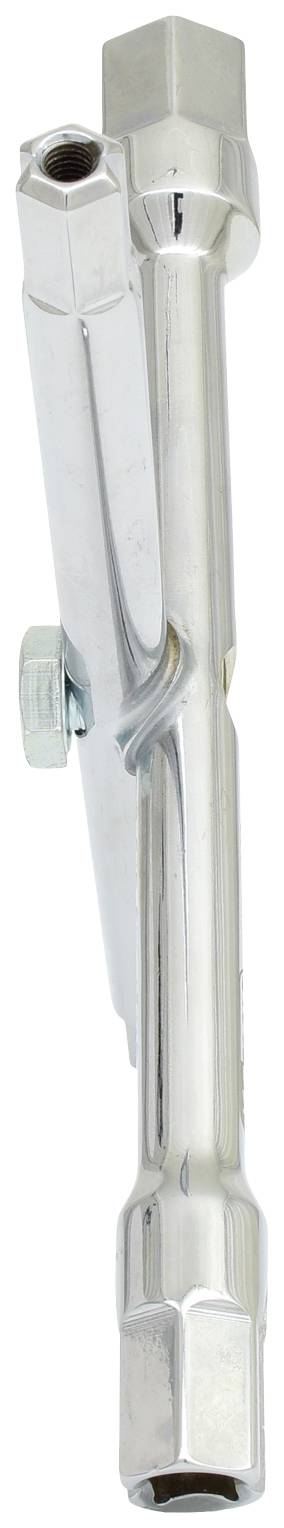 Metallschlüssel mit drehbarem Kopf, geeignet zum Anziehen oder Lösen von Schrauben und Muttern, vor weißem Hintergrund.