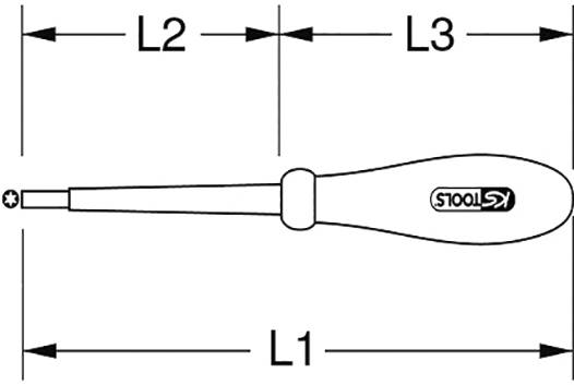 Abbildung eines Schraubendrehers im Querschnitt. Der Schraubendreher besteht aus einem Griff und einer Klinge. Die Abmessungen L1, L2 und L3 sind angegeben.