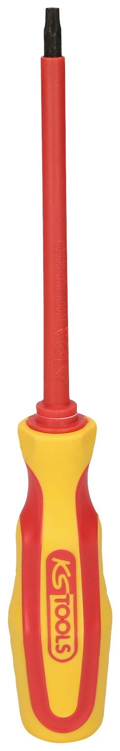 Rot-gelber Isolier-Schraubendreher mit ergonomischem Griff und isoliertem Schaft, geeignet für elektrische Arbeiten.