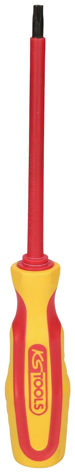 Ein isolierter Schraubendreher mit gelbem und rotem Griff, ideal für Elektroarbeiten.