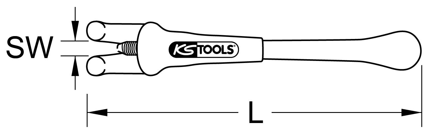 Zange mit der Bezeichnung 'KS TOOLS'. Abmessungen: Maulweite (SW) und Länge (L) sind markiert. Geeignet zum Greifen und Halten.