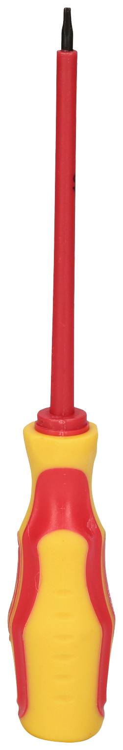 Bunter Schraubendreher mit rutschfestem Griff und isolierter Klinge, geeignet für Elektroarbeiten.