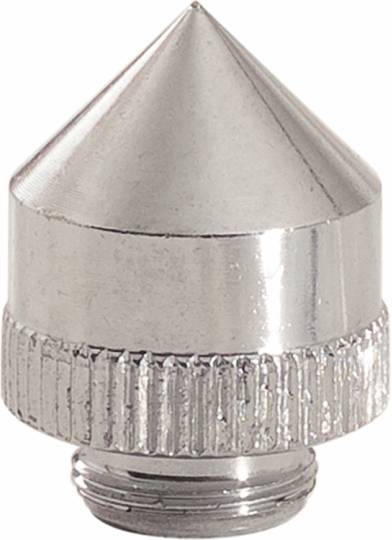 Metallische Türstopperkappe mit konischem Design und geriffelter Basis, in Silber.