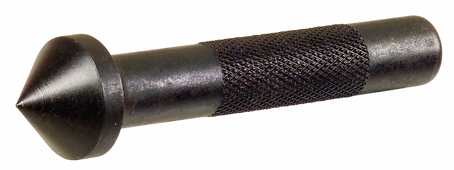 Ein konisch zulaufender Metallschaft mit geriffeltem Griff, häufig verwendet als Spann- oder Positionierungswerkzeug in der Metallbearbeitung.