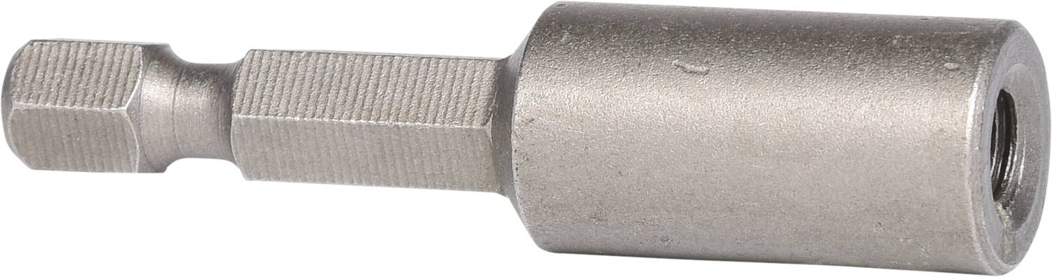 Magnetische Bithalterverlängerung, silberfarben, sechskantig, zur Befestigung an Bohrmaschinen oder Schraubendrehern.