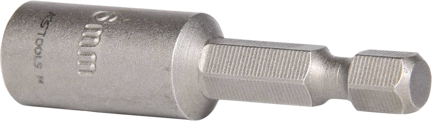 Abgebildet ist eine 6 mm Steckschlüssel-Magnetnuss mit sechskantigem Schaft. Geeignet zur Befestigung von Muttern und Schrauben.