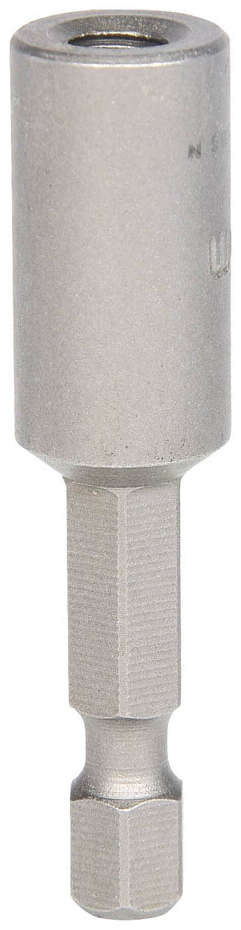 Metallische Sechskantnuss mit magnetischer Spitze, ideal für Schraubarbeiten.