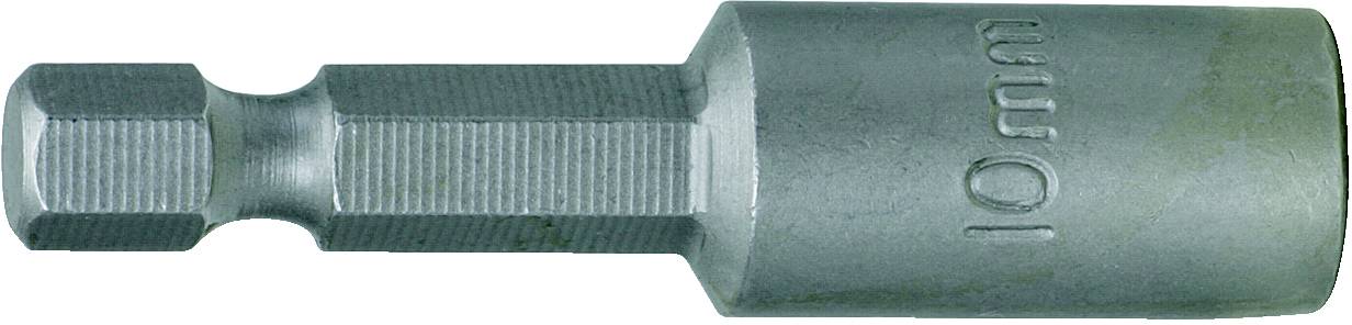 Ein 10 mm Stecknuss-Aufsatz aus Metall, oft verwendet für Schraubarbeiten, mit hexagonalem Schaft zur Befestigung an Schraubwerkzeugen.