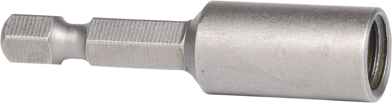 Metallischer Steckschlüsselaufsatz in zylindrischer Form, verwendet für das Eindrehen von Schrauben oder Muttern mit einem Elektrowerkzeug.