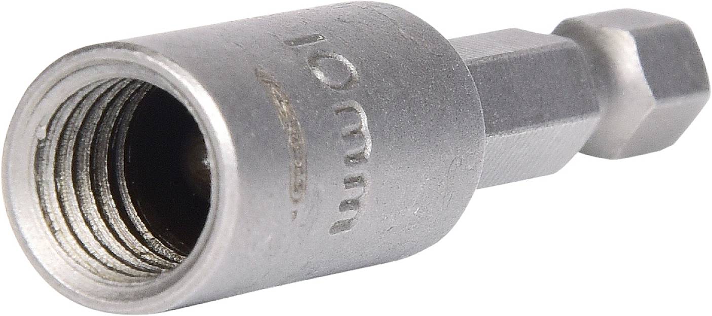 Metallischer Schraubaufsatz mit der Gravur '10 mm', passend für einen Bohrer oder ein Schraubendreher-Bit.