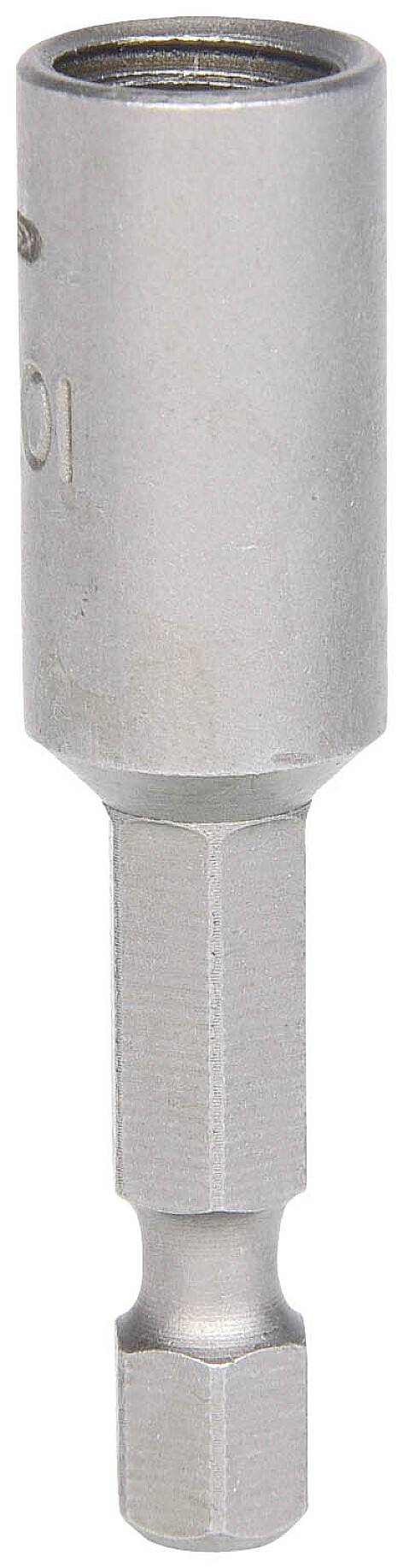 Der Bild zeigt einen grauen magnetischen Steckschlüssel-Bit mit sechskantiger Aufnahme und gewölbter Spitze.