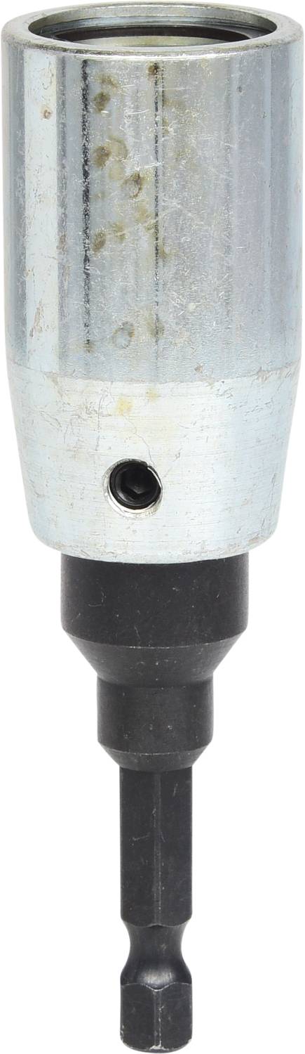 Nahaufnahme eines magnetischen Bithalters aus Metall, der für die Verwendung mit einem Akkuschrauber geeignet ist.