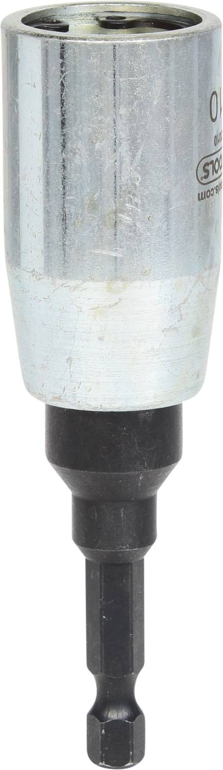 Silberfarbener Metall-Bohradapter mit hexagonalem Schaft. Verwendet, um Bits in eine Bohrmaschine einzusetzen und zu sichern.