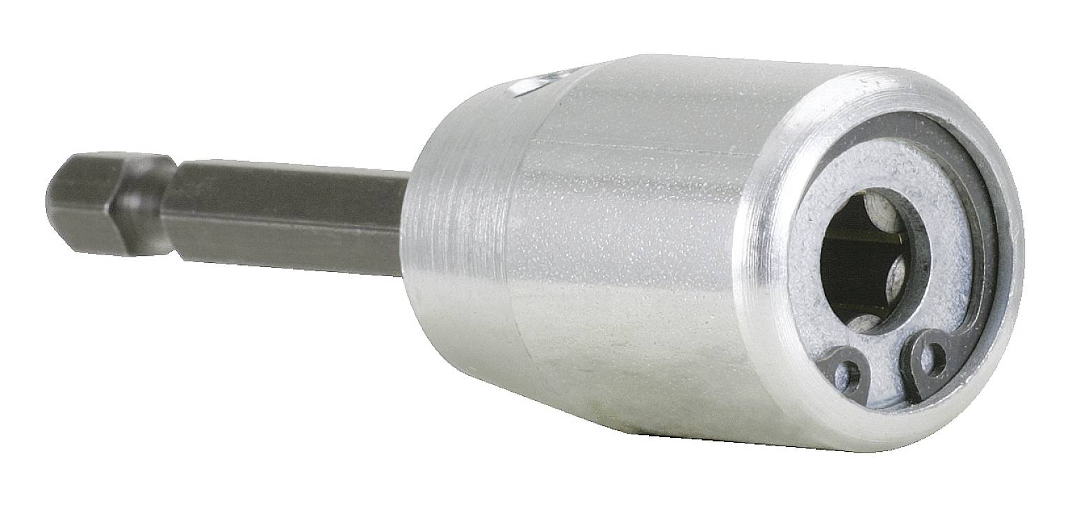 Metallischer Bohrfutteradapter mit sechseckigem Schaft, verwendet zum schnellen Wechseln der Bohreraufsätze bei Elektrowerkzeugen.