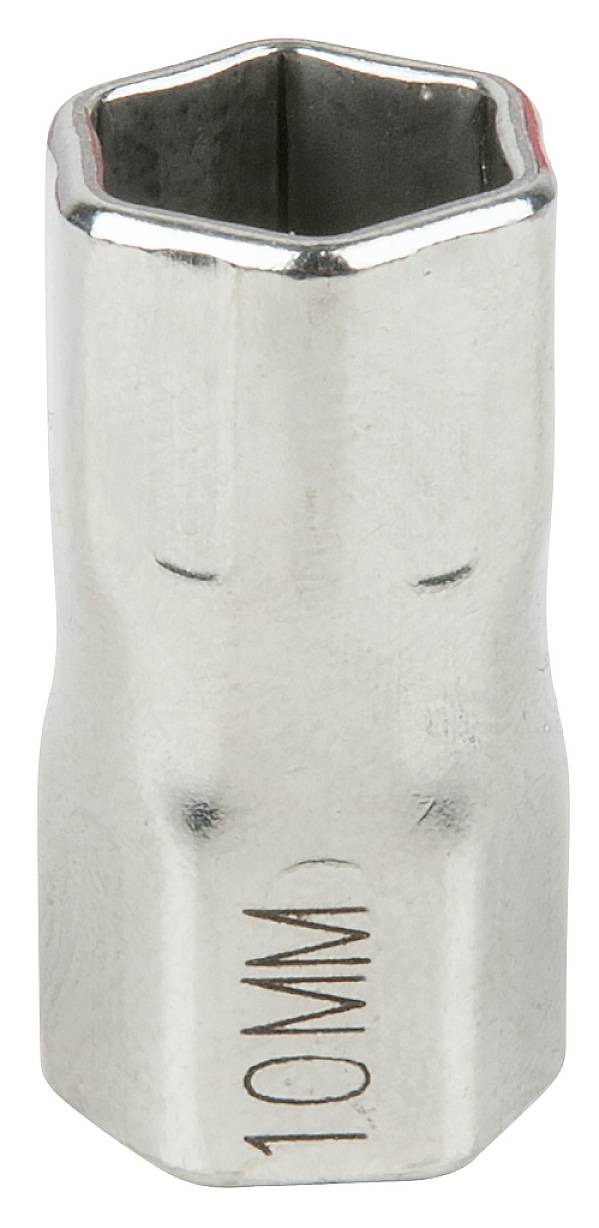 Steckschlüssel mit sechseckiger Öffnung, Aufschrift '10 MM', aus Metall gefertigt. Dient zum Festziehen von Schrauben mit passender Größe.