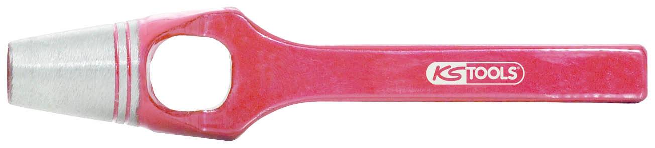 Ein roter Schlagringschlüssel von KS Tools. Links befindet sich eine metallene Schlagfläche, rechts der Griffring in Rot.