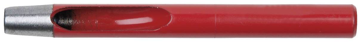 Ein rotes Metallwerkzeug mit einer Aussparung, das Bitumen aus Asphaltproben entnimmt. Hauptsächlich zylindrisch mit einer Metallspitze.