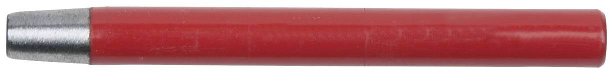 Ein roter Wachsstift mit silberner Spitze liegt horizontal.