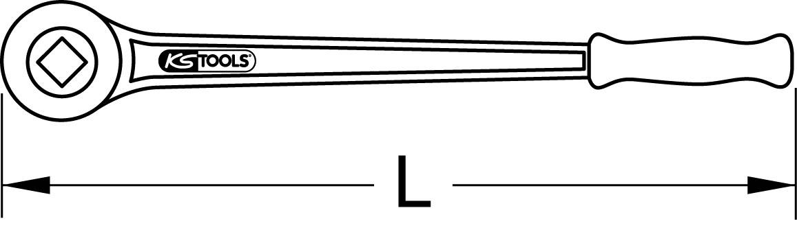 'Nuss-Schlüssel' Illustration mit quadratischem Kopf links und geradem Griff rechts. Gesamtlänge mit 'L' markiert.