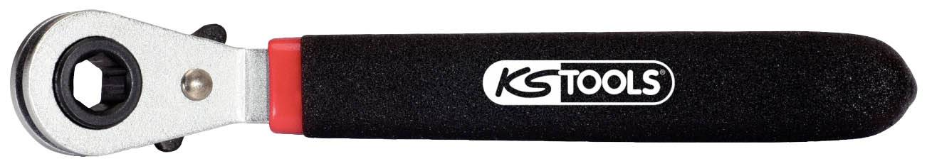 Ratschenschlüssel mit schwarzem Griff und 'KS TOOLS'-Logo, geeignet für Werkstattarbeiten und Schraubenanpassungen.