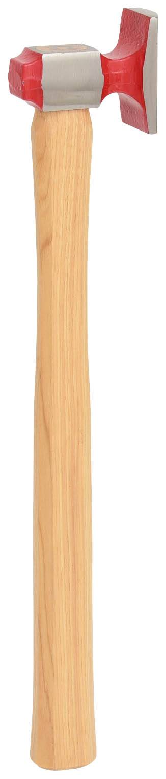 Roter Hammer mit Holzgriff, dargestellt auf weißem Hintergrund.