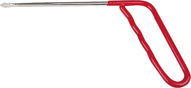 Ein rotes Werk­zeug mit ergonomischem Griff und einer langen, schmalen Metallspitze.