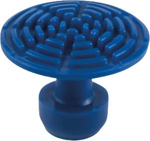 Ein blauer Labyrinth-Druckknopf mit gewölbter, labyrinthartiger Oberfläche und zylindrischem Fuß, typischerweise für Sicherungslösungen.