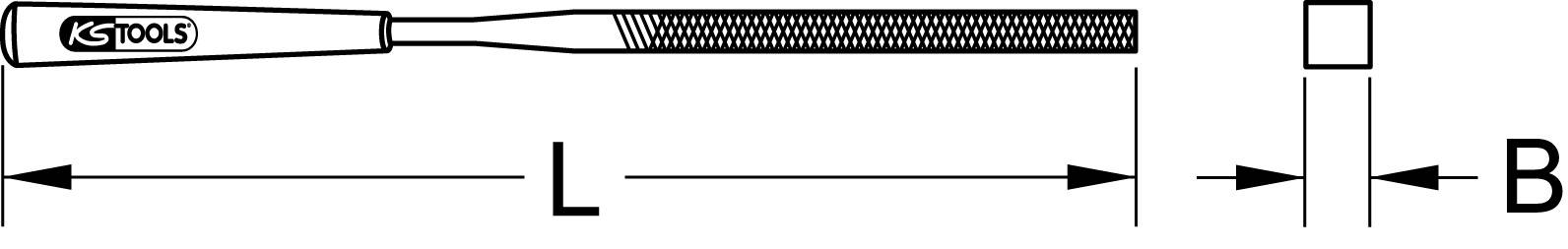 'Rundzange' von KS Tools, zeigt Länge 'L' und Breite 'B' der Greifflächen.