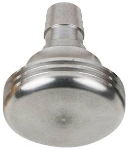 Metallischer Sprühkopf mit rundem Design und glattem, silbernem Finish. Geeignet für industrielle Reinigungsanwendungen.