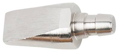 Ein silbernes Metallstück mit einem konischen Ende und einem zylindrischen Anschluss.