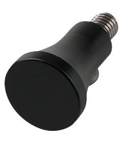 Eine schwarze, zylindrische Glühbirne mit einem Standard-Schraubsockel.