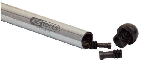 Metallrohr von KS Tools mit abnehmbaren Verschlüssen rechts, zeigt das Design und die Einzelteile des Werkzeugs.