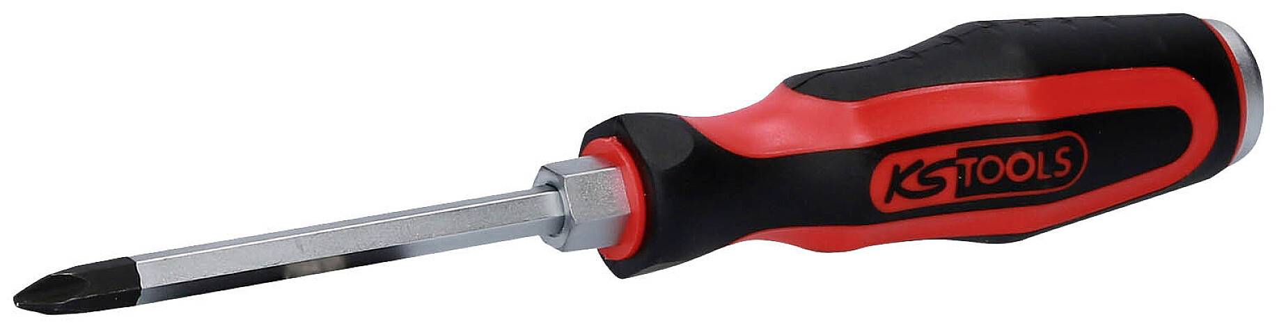 Schraubenzieher mit schwarzem Griff und rotem Einsatz. Die Marke 'KS Tools' ist auf dem Griff aufgedruckt.