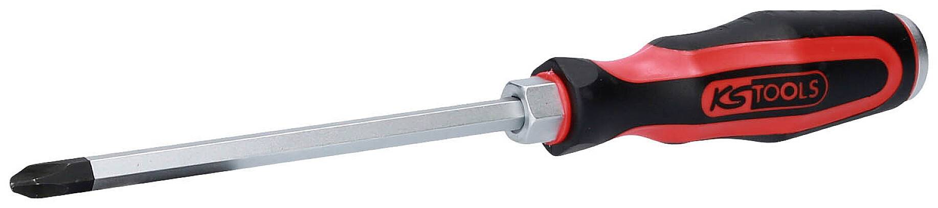 Schraubendreher mit rotem und schwarzem Griff, geeignet für Kreuzschlitzschrauben. Markierung auf dem Griff weist auf K3Tools hin.
