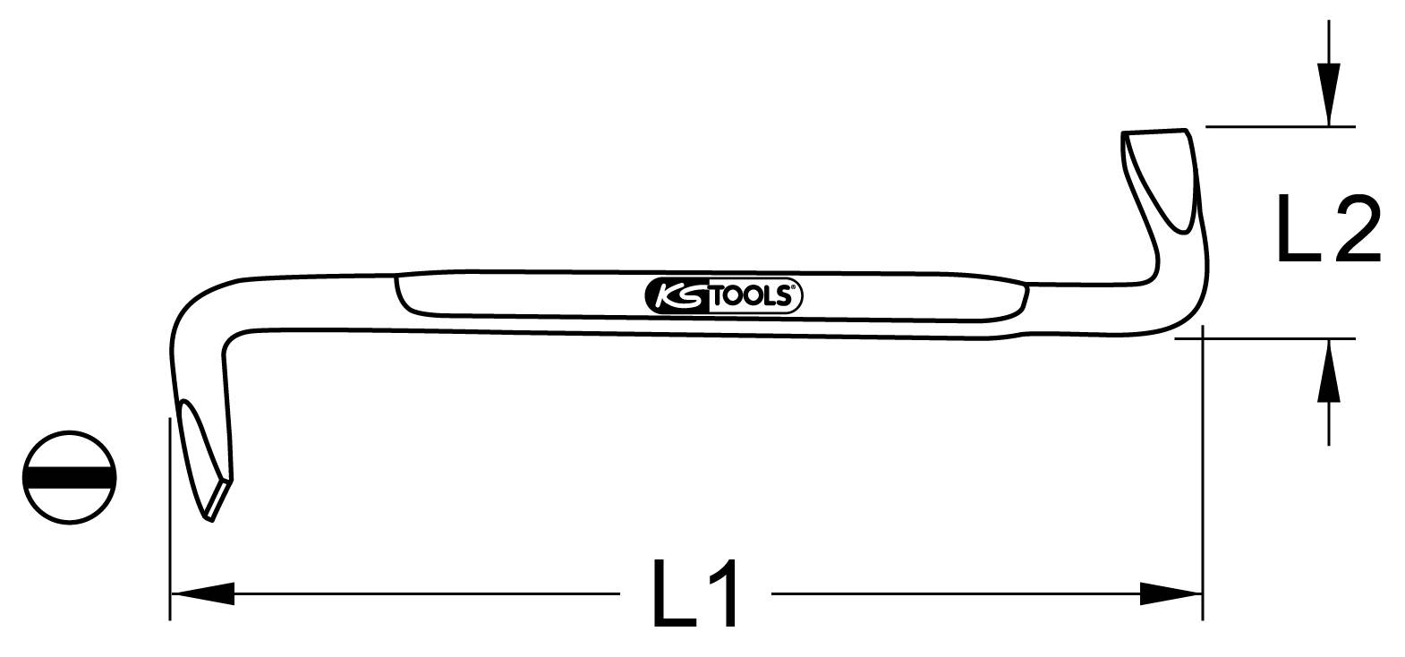 Zeichnung eines Schlagschraubers von KS Tools mit Maßen L1 und L2 in Millimetern dargestellt.