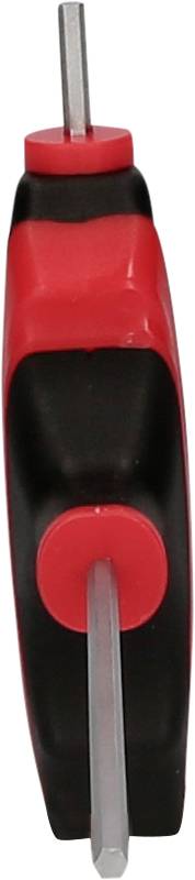 Roter und schwarzer L-förmiger Inbusschlüssel mit Kunststoffgriff, vertikale Ansicht.