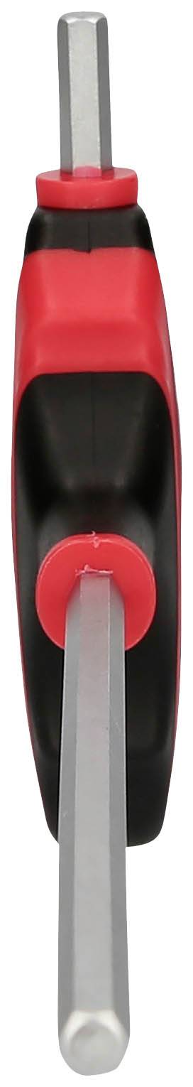 Ein schwarzer und roter Schraubendreher mit zwei Sechskant-Antrieben, die für spezielle Schrauben verwendet werden.