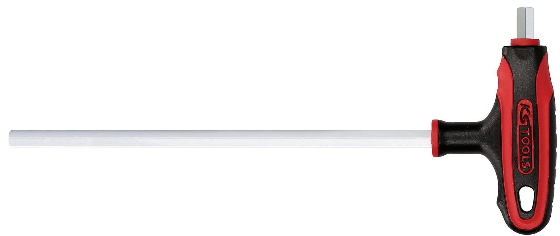 T-förmiger Sechskantschlüssel mit rotem und schwarzem Griff, geeignet für Sechskantschrauben.