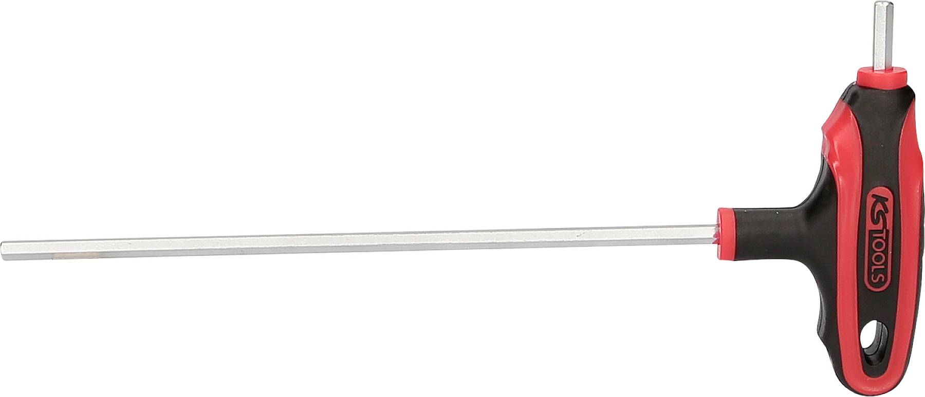 T-förmiger Steckschlüssel mit langem, geradem Schaft und ergonomischem Griff, geeignet zum Drehen von Sechskantschrauben.