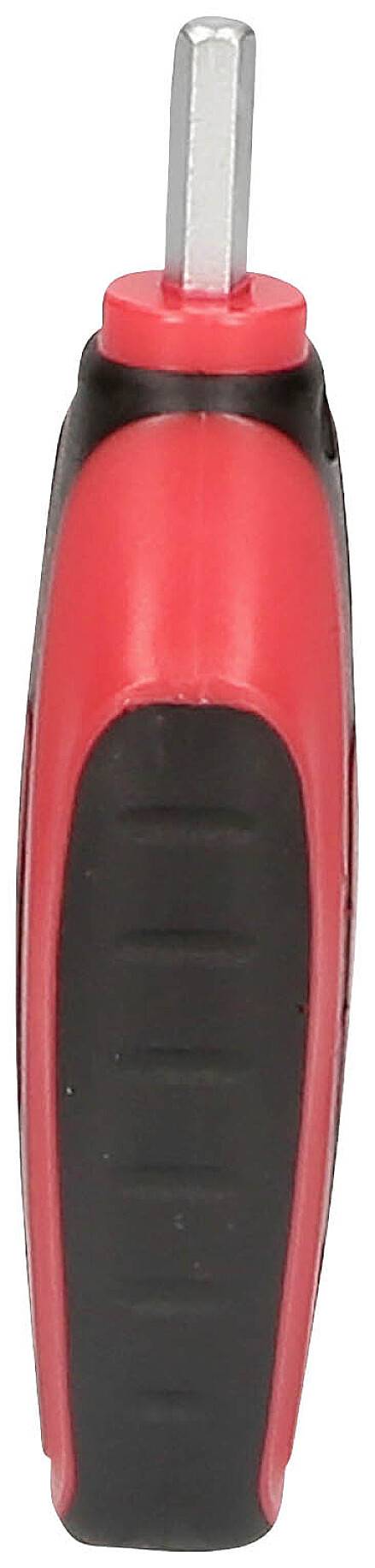 Roter und schwarzer Sechskantschlüssel mit ergonomischem Griff, im Seitenprofil.