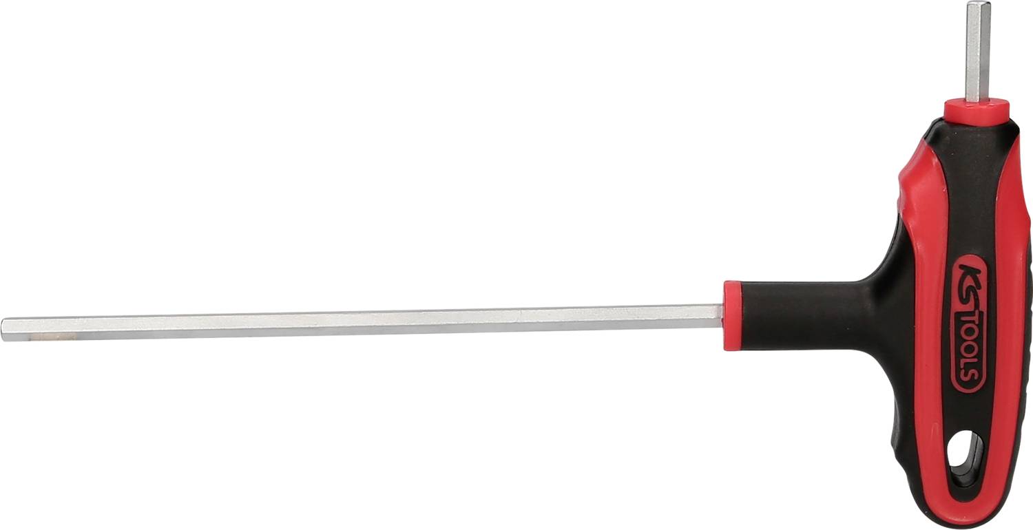 T-Griff-Schlüssel mit langem und kurzem Stab, geeignet für schwer zugängliche Stellen, rote und schwarze Griffflächen.