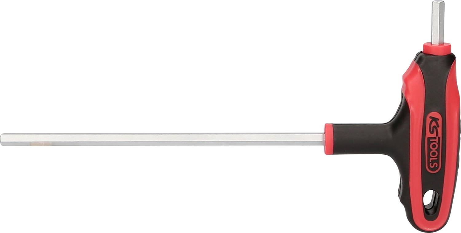 Werkzeug, T-förmiger Sechskantschlüssel mit rotem und schwarzem Griff, zur Anwendung von Drehmomenten auf Schrauben oder Muttern.